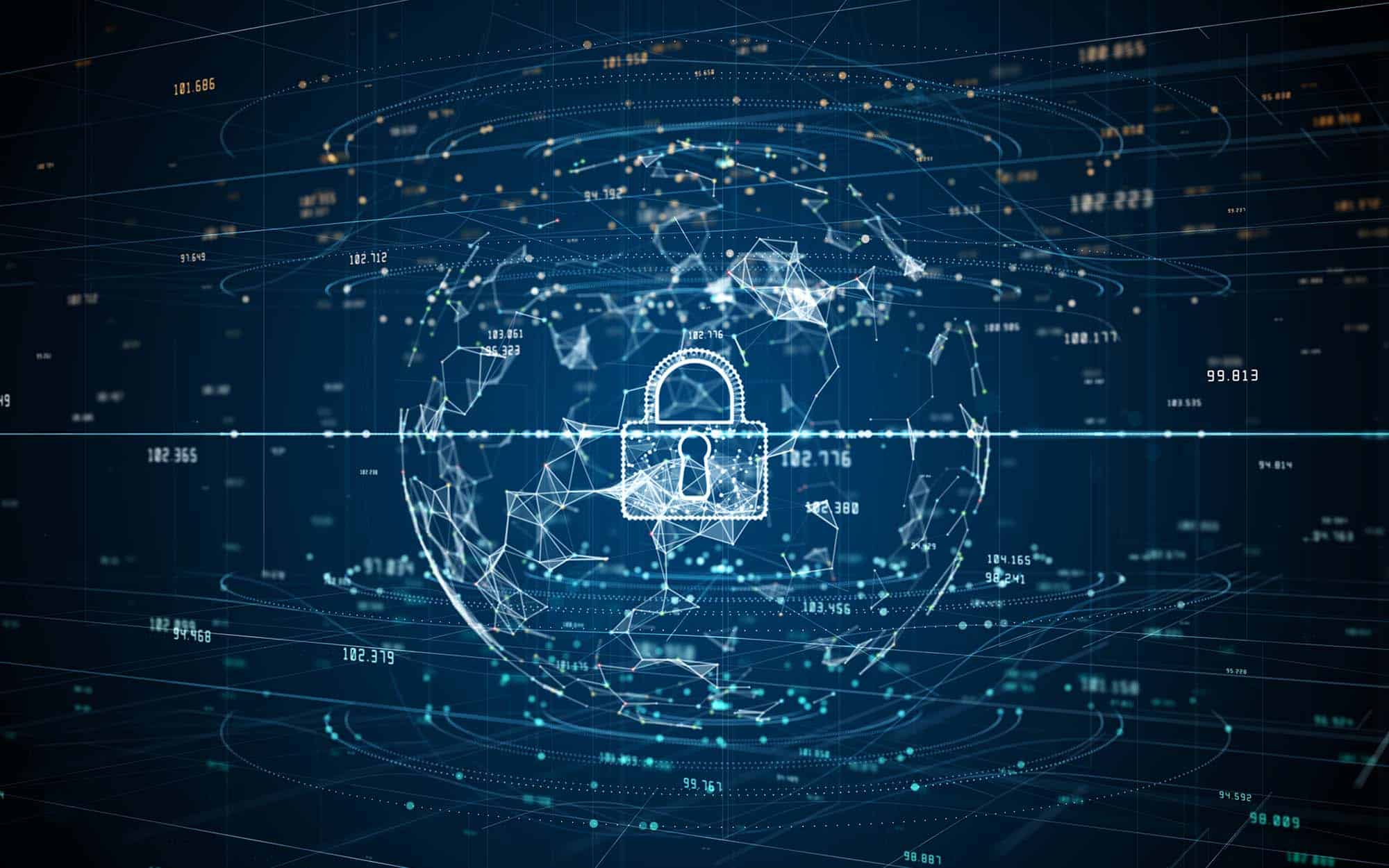 Lock Icon of Cyber Security Digital Data, Digital Data Network Protection, Global Network 5g High-Speed Internet Connection and Big Data AnalysiS